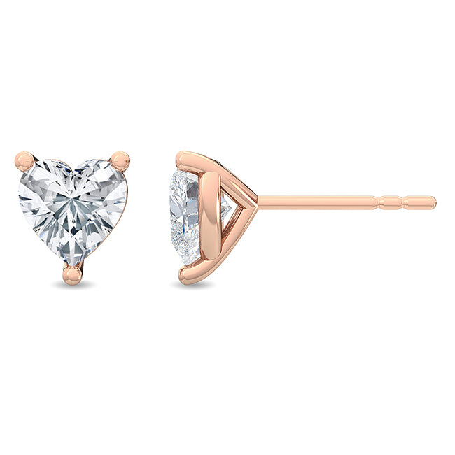 18K Heart Shaped Diamond Solitaire Earrings