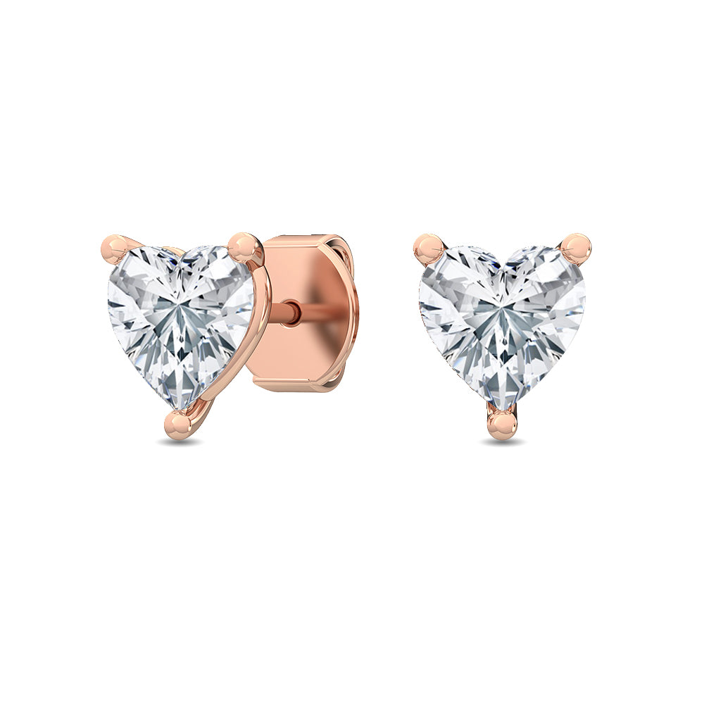 18K Heart Shaped Diamond Solitaire Earrings