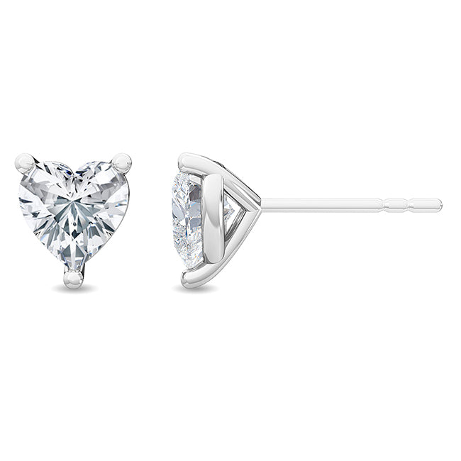 18K Heart Shaped Diamond Solitaire Earrings