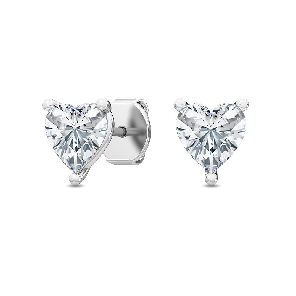 18K Heart Shaped Diamond Solitaire Earrings