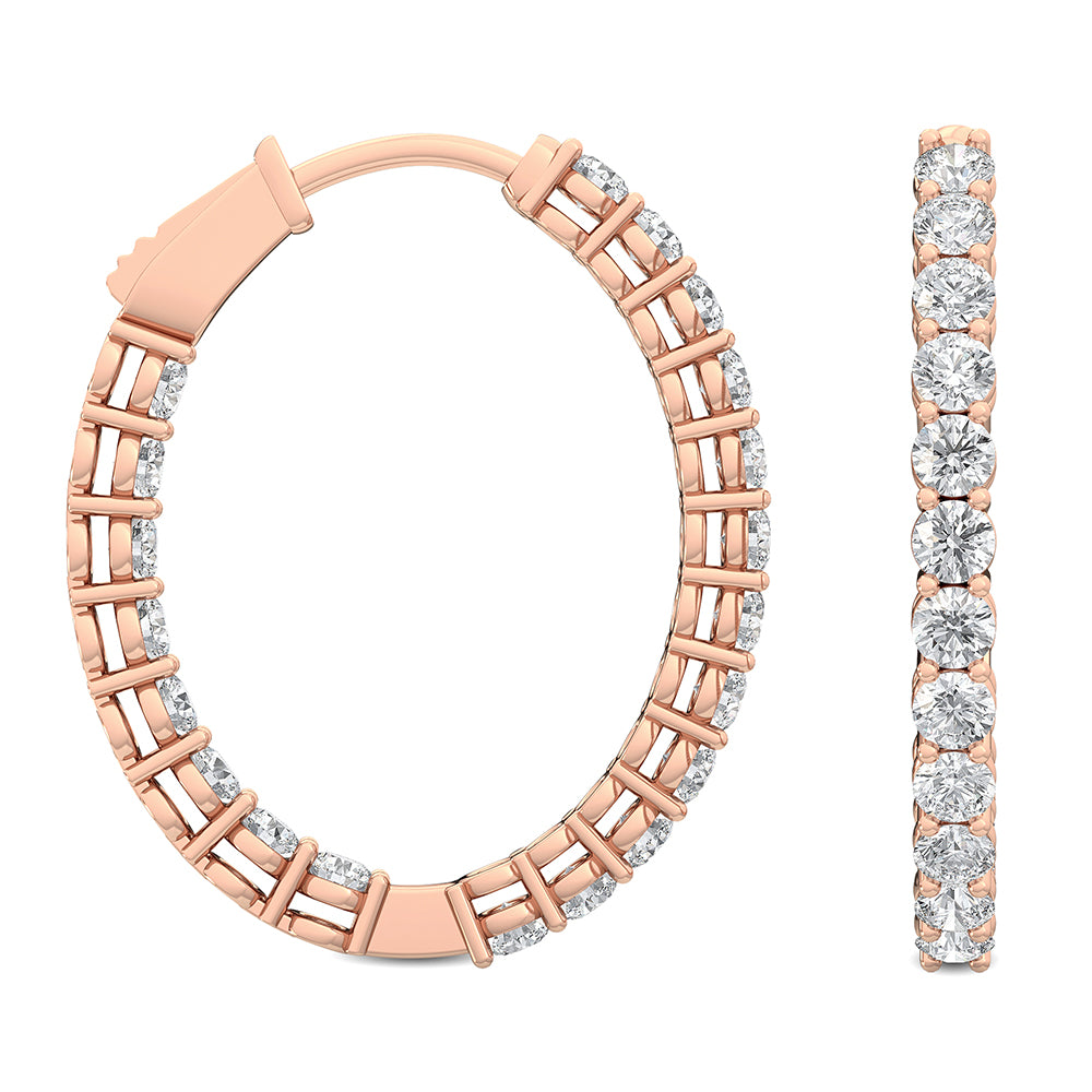18K Round Cut Nature Diamond Hoops Earrings