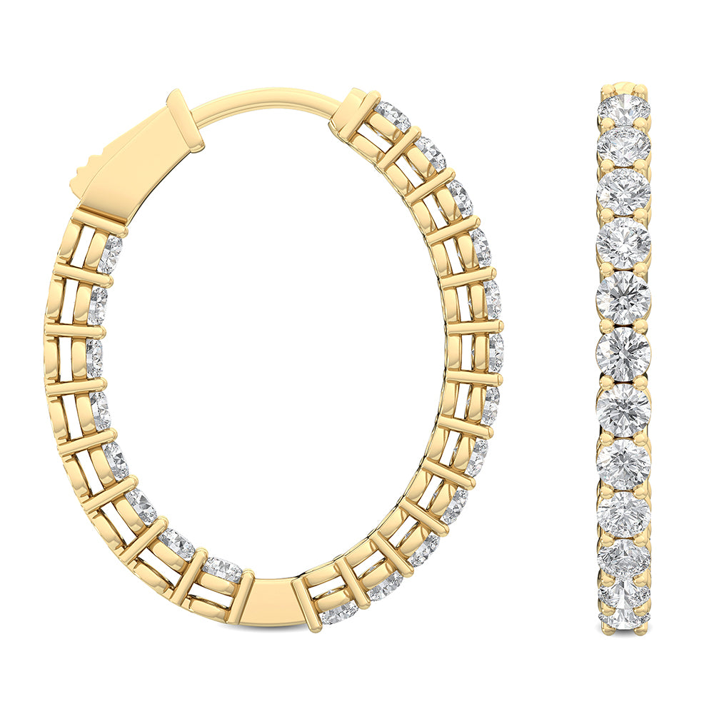 18K Round Cut Nature Diamond Hoops Earrings