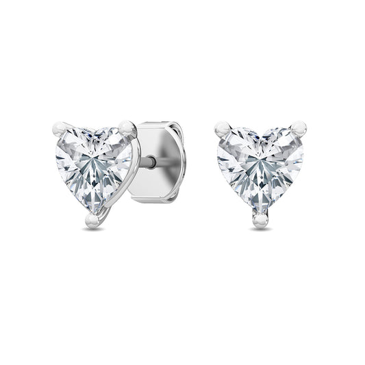 18K Heart Shaped Diamond Solitaire Earrings